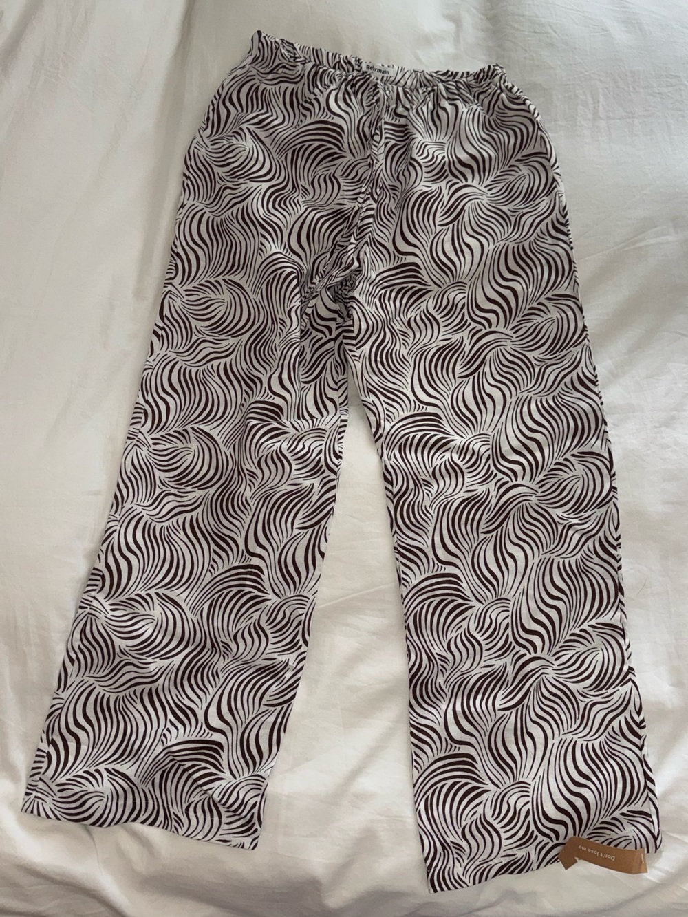Reformation Brown and White Optical Wave Linen Pants